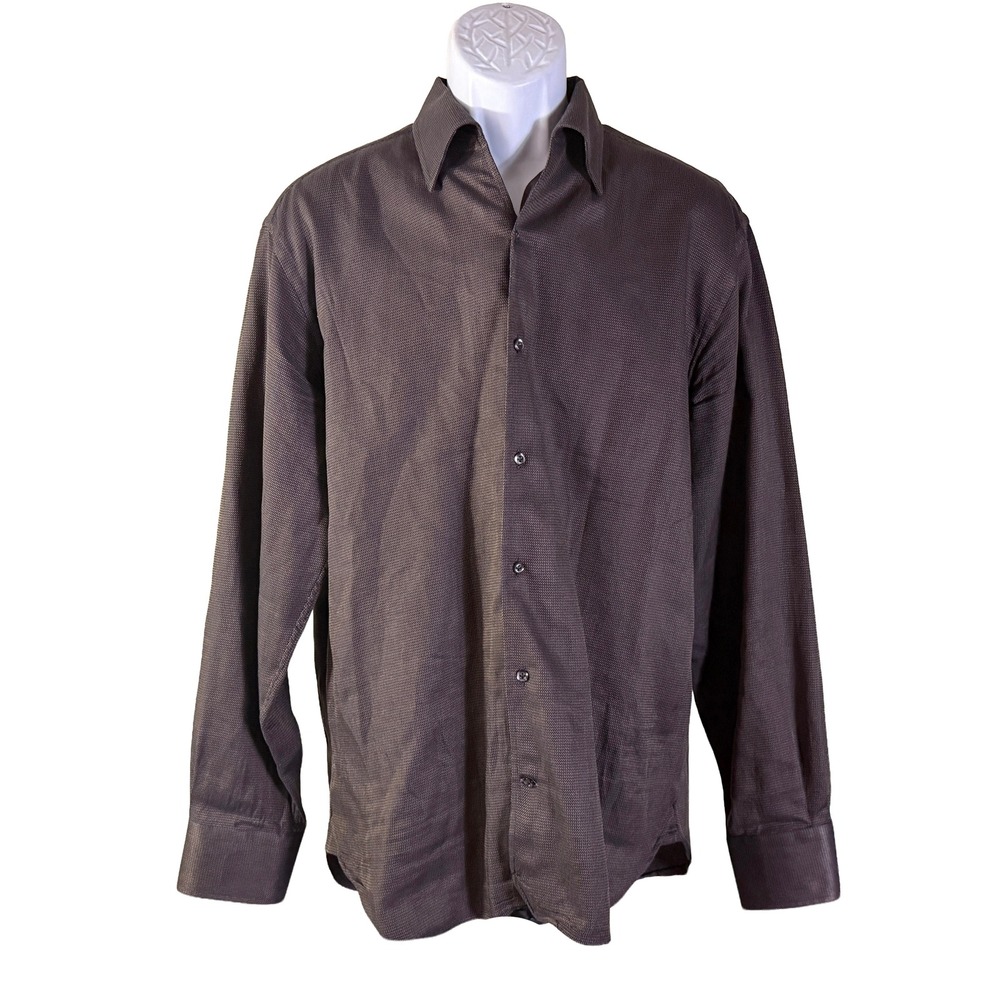 Equilibrio Milano Button Down Shirt Mens Large Brown Textured Long Sleeve Cotton